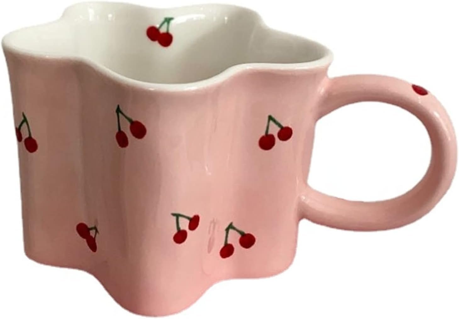 Women Girls Pink Flower Shape Cherry Mug Ceramic Coffee Mug Water Cup 350ml/12oz Cute Novelty Vintage Gift