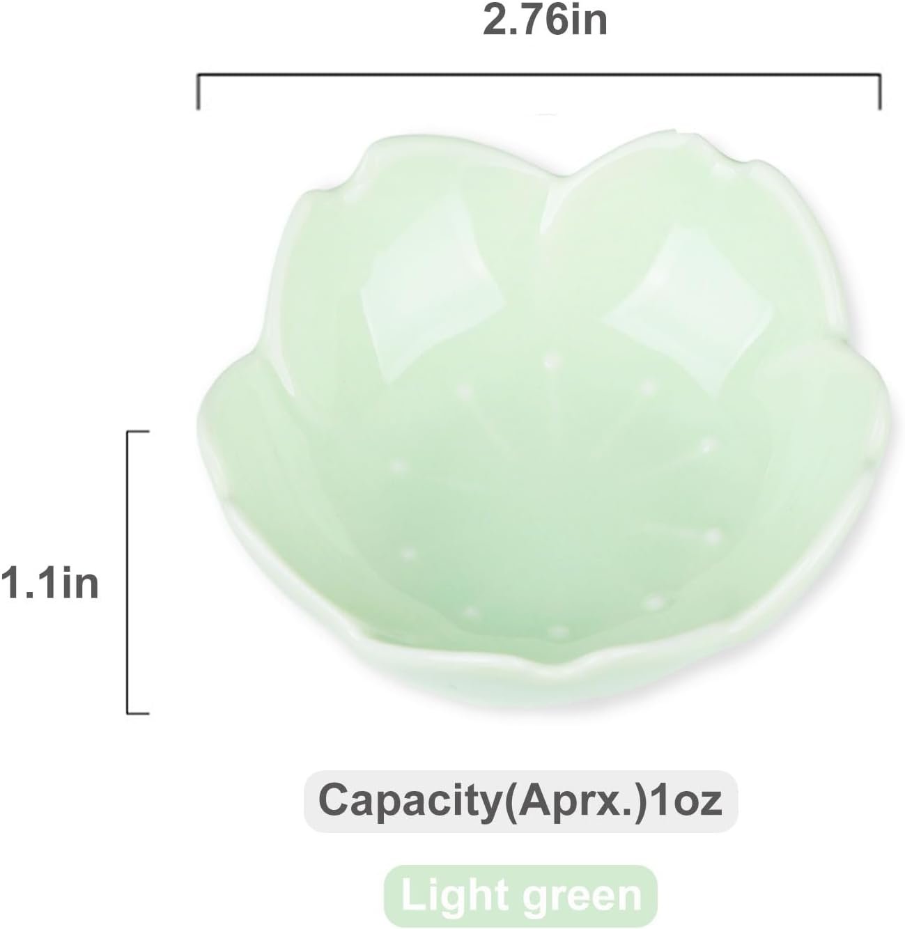 Light Green Cherry Blossom Dish Set, Cute Pink Ceramic Plates, Sauce/Seasoning Dish, Sushi Dishes, Soy Dipping Bowl, Dessert, Appetizer Plates, Serving Dish for Kitchen Home – Set of 5 - Image 2