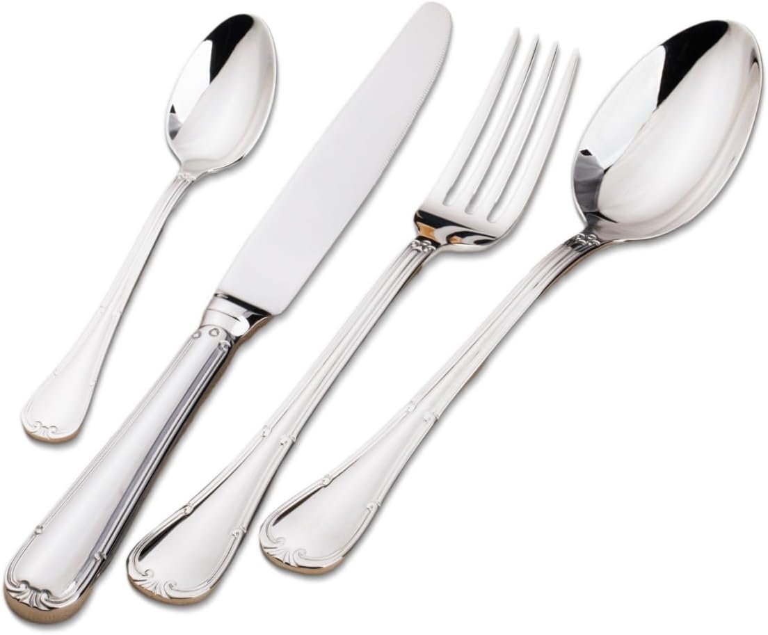 16-Piece Silverware Set, 18/10 Stainless Steel Flatware Set Service for 4, Heavy Duty Forged Cutlery Set with Wave Pattern Handle, Mirror Polished & Dishwasher Safe Utensils for Home & Gift