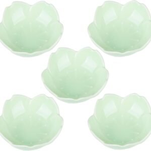 Light Green Cherry Blossom Dish Set, Cute Pink Ceramic Plates, Sauce/Seasoning Dish, Sushi Dishes, Soy Dipping Bowl, Dessert, Appetizer Plates, Serving Dish for Kitchen Home – Set of 5