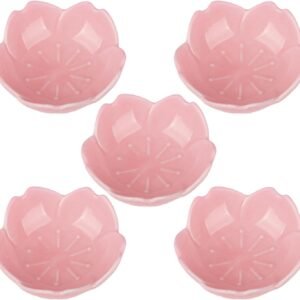 Pink Cherry Blossom Dish Set, Cute Pink Ceramic Plates, Sauce/Seasoning Dish, Sushi Dishes, Soy Dipping Bowl, Dessert, Appetizer Plates, Serving Dish for Kitchen Home – Set of 5