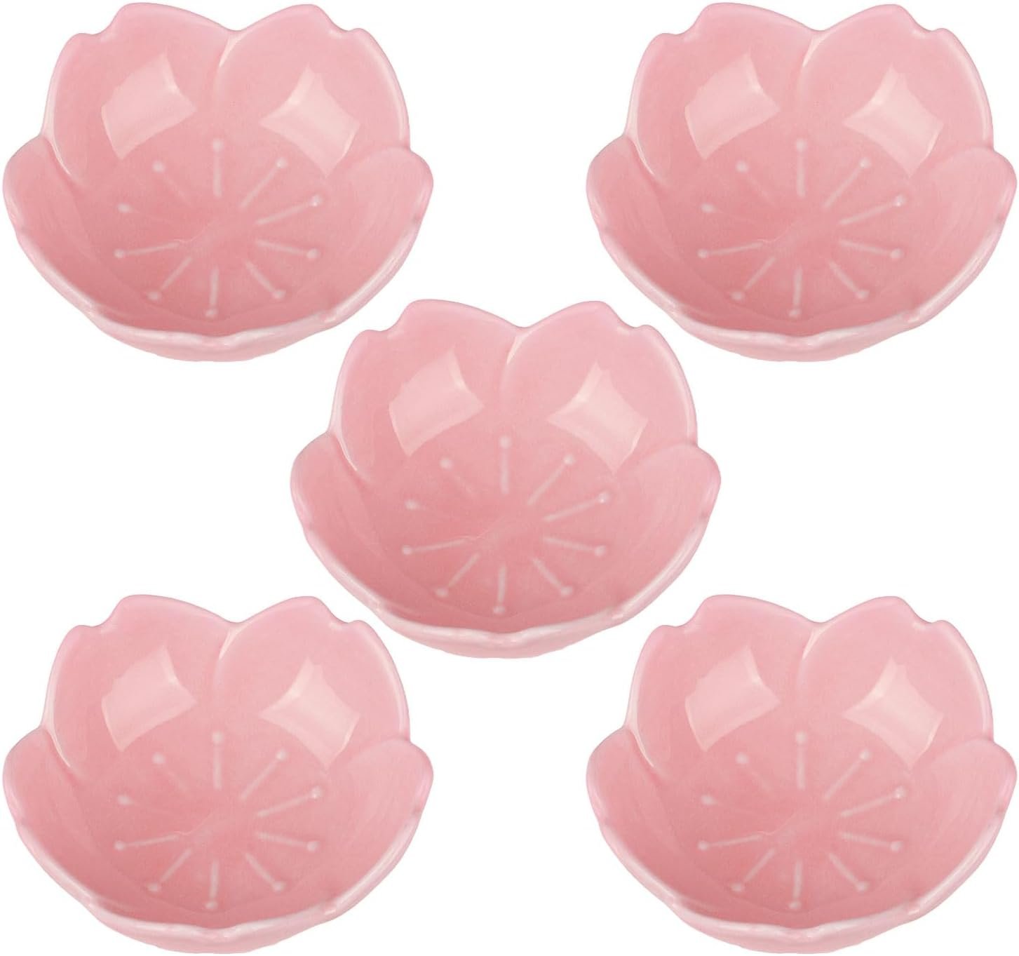 Pink Cherry Blossom Dish Set, Cute Pink Ceramic Plates, Sauce/Seasoning Dish, Sushi Dishes, Soy Dipping Bowl, Dessert, Appetizer Plates, Serving Dish for Kitchen Home – Set of 5