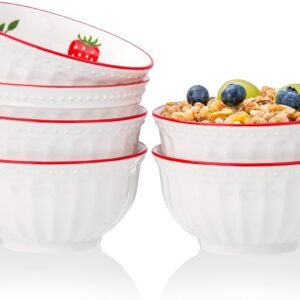 10 oz Small Bowls Set of 6, Dessert Bowls for Kids Ice Cream Cereal Soup Rice Fruit - Cute Strawberry Pattern