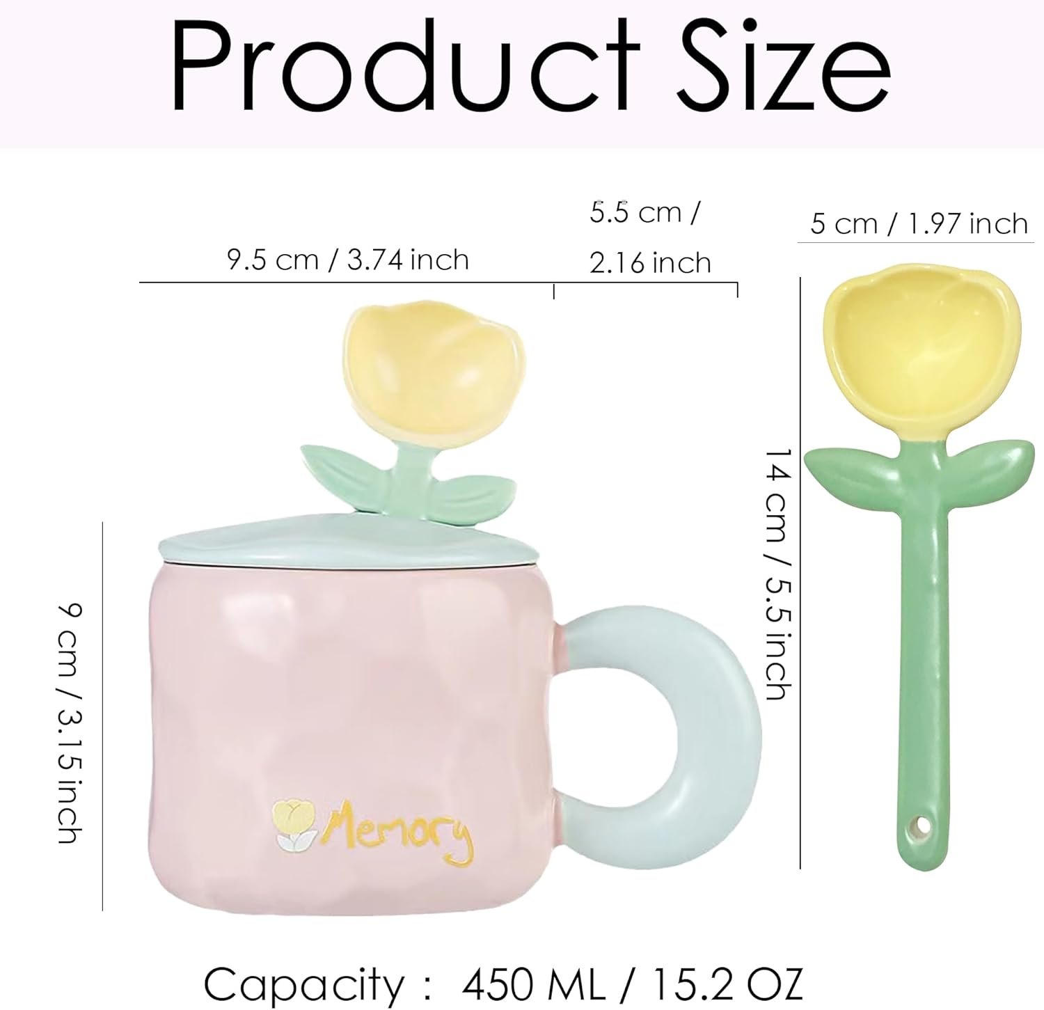 Mug With Lid 15 OZ Funny Mug Ceramic Christmas Tea Coffee Flower Cup Yellow Tulip Floral Birthday Mugs Gift for Women Girlfriend - Image 2