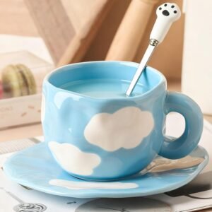 Coffee Mugs Set with Saucer Cute Cloud In The Sky Cup Gifts for Women for Birthday Tea Coffee Mug 250 ML Ceramic Cup Birthday Gift for Women Girls Mom Friend Coffee Mug aucer Set