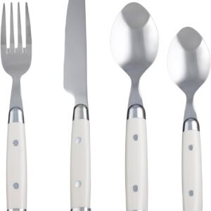 Set,  16-Piece Flatware Set, Service for 4, 18/0 Stainless Steel, Silver Mirror Finish Beige Handles, Knives Spoons and Forks set, Dishwasher Safe, (Beige, 16 Pieces)