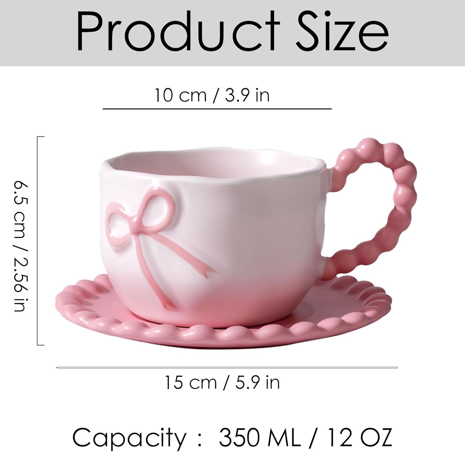 Bow Coffee Mug Pink Coffee Mugs Set with Saucer 12 OZ Porcelain Tea Cup Bow Cute Mug for Women Girl - Image 2