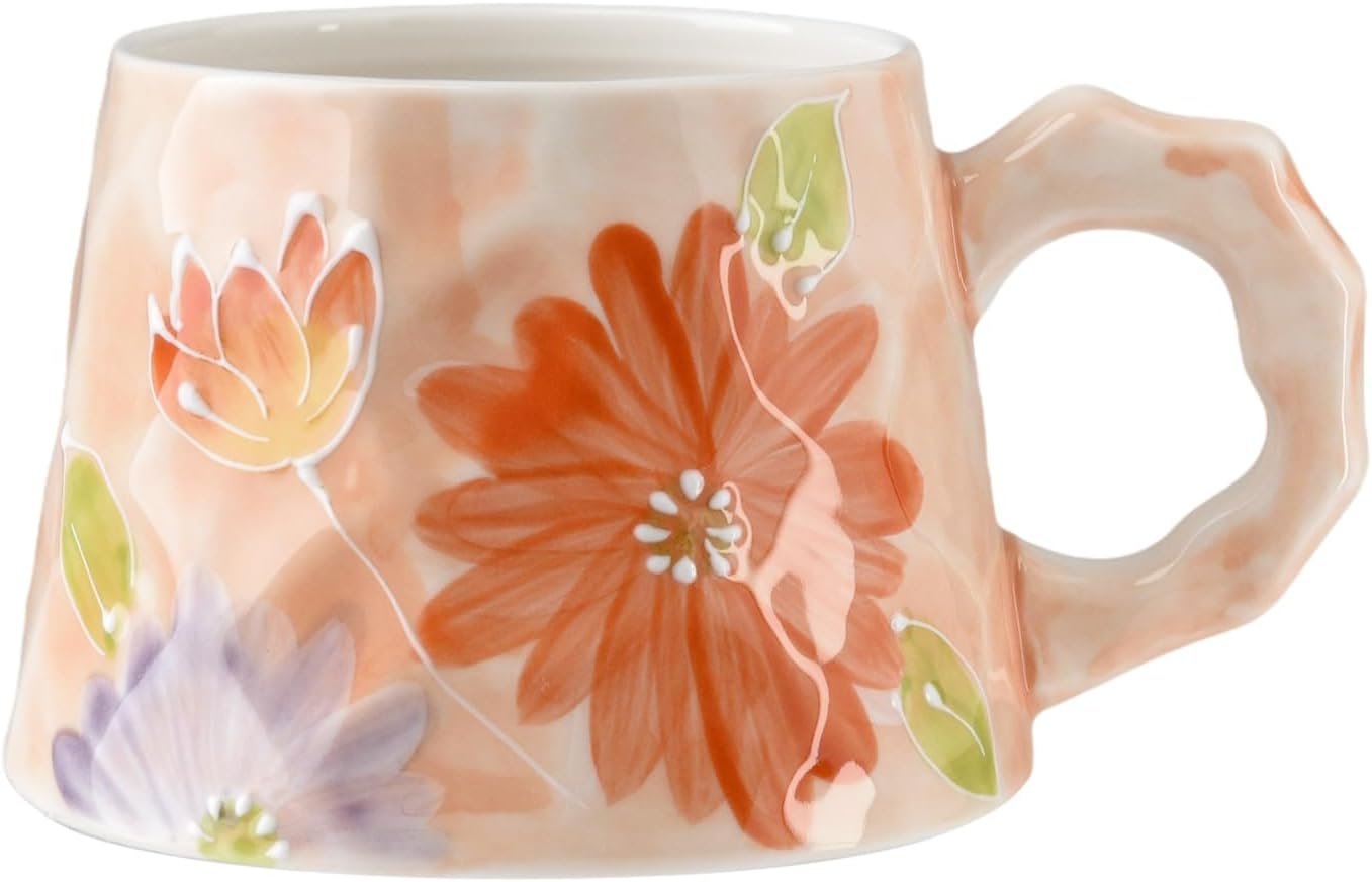 13oz ceramic mug, enlarged and thickened breakfast cup, suitable for spring, summer, autumn and winter, hand-painted cup, a personalized gift for girlfriend.