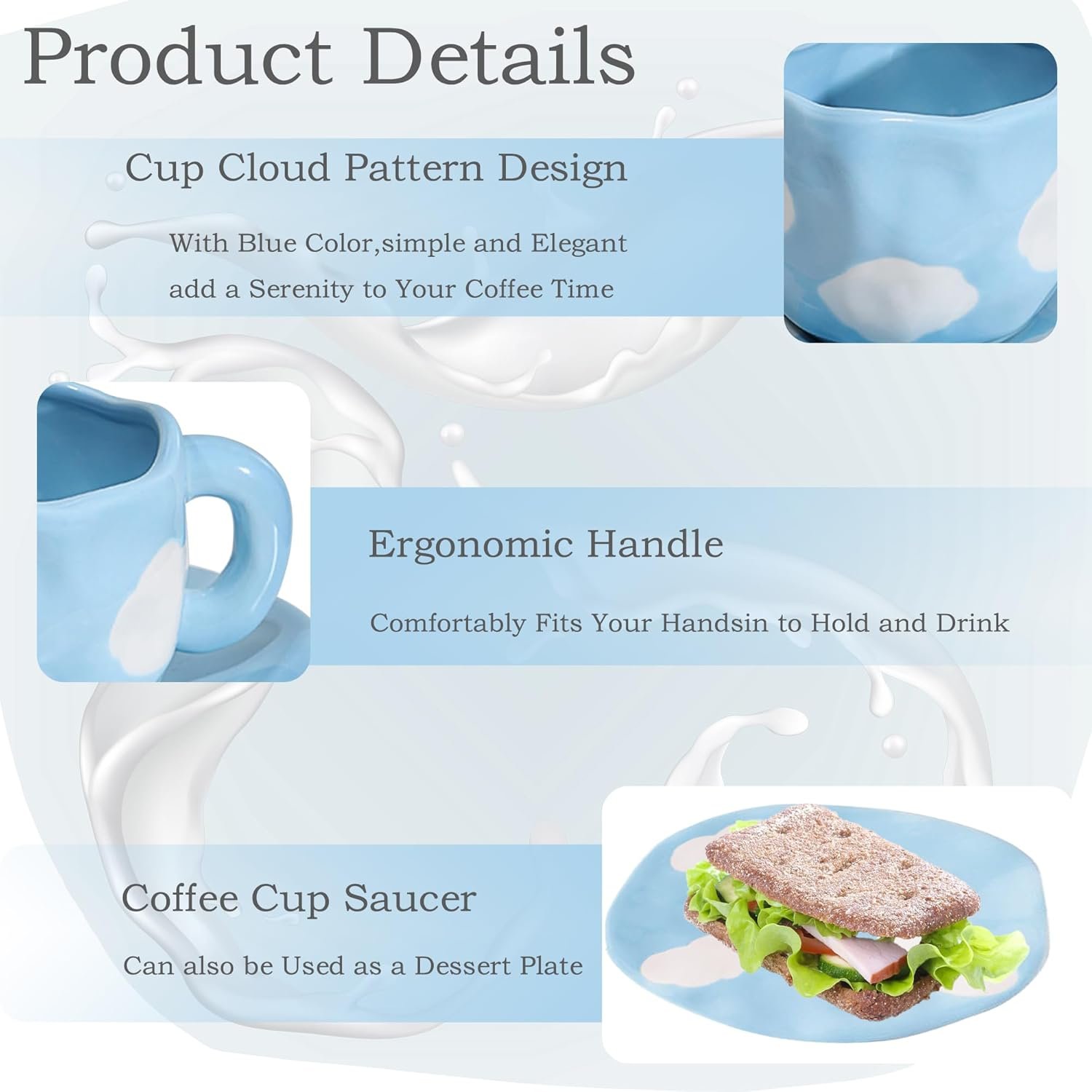 Coffee Mugs Set with Saucer Cute Cloud In The Sky Cup Gifts for Women for Birthday Tea Coffee Mug 250 ML Ceramic Cup Birthday Gift for Women Girls Mom Friend Coffee Mug aucer Set - Image 2