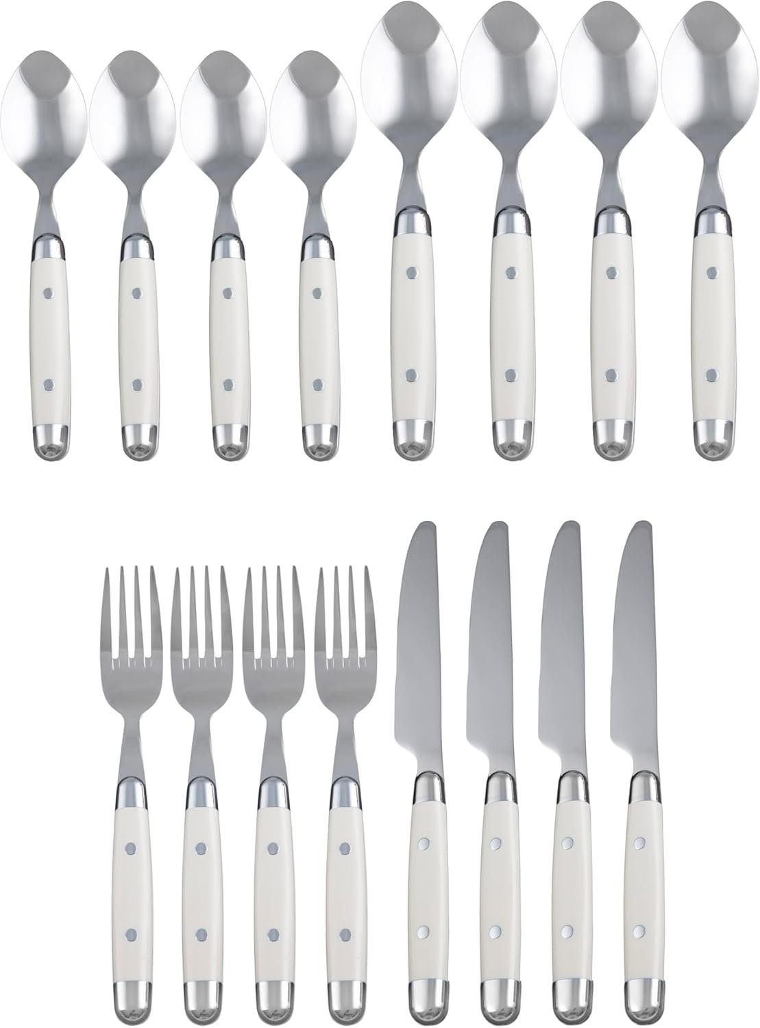 Set, 16-Piece Flatware Set, Service for 4, 18/0 Stainless Steel, Silver Mirror Finish Beige Handles, Knives Spoons and Forks set, Dishwasher Safe, (Beige, 16 Pieces) - Image 2