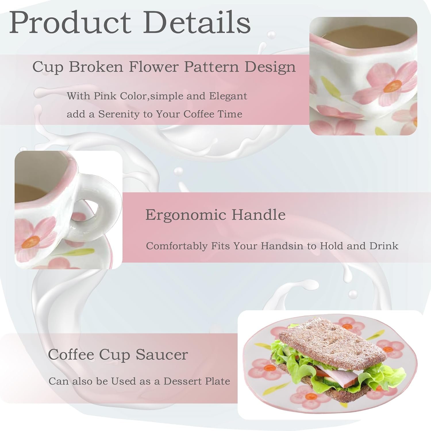 Coffee Mugs Set with Saucer Cute Flowers Cup Gifts for Women Birthday Tea Coffee Mug with Coaster 250 ML Ceramic Cup Birthday Gift for Women Girls Mom Friend Coffee Mug aucer Set - Image 2