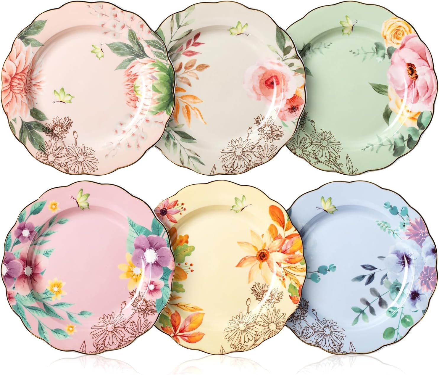 - Porcelain Floral Plates, 8 inch, Set of 6, Royal Dessert Plates, Appetizer Plates, Floral Plates, Salad Plates, Small Plates, Small Plates Set, Small Dishes, Dinnerware