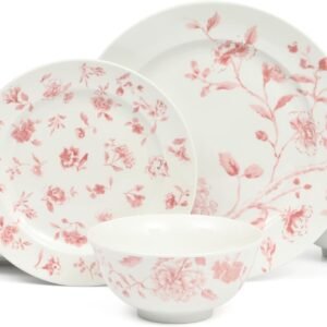Empress Bouquet 12-Piece Decorated Porcelain Chip and Scratch Resistant Dinnerware Plates and Bowls Set - Pink Floral