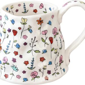 Large Ceramic Coffee Mug Cute Flower with Handmade Big Handle, 20oz Girly Pink Floral Tea Cup for Women Valentine Gift, Novelty Irregular Oversized Christmas Mugs for Latte Tea Milk Cocoa