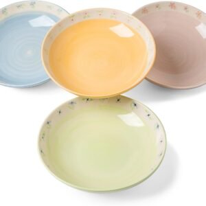 Spring Blossom Hand-Painted Ceramic Pasta Bowls Set of 4, 8.4" Floral Salad & Dinner Bowls 35oz – Aesthetic Pastel Bowls for Pasta, Brunch, Soup & Everyday – Microwave, Dishwasher & Oven Safe