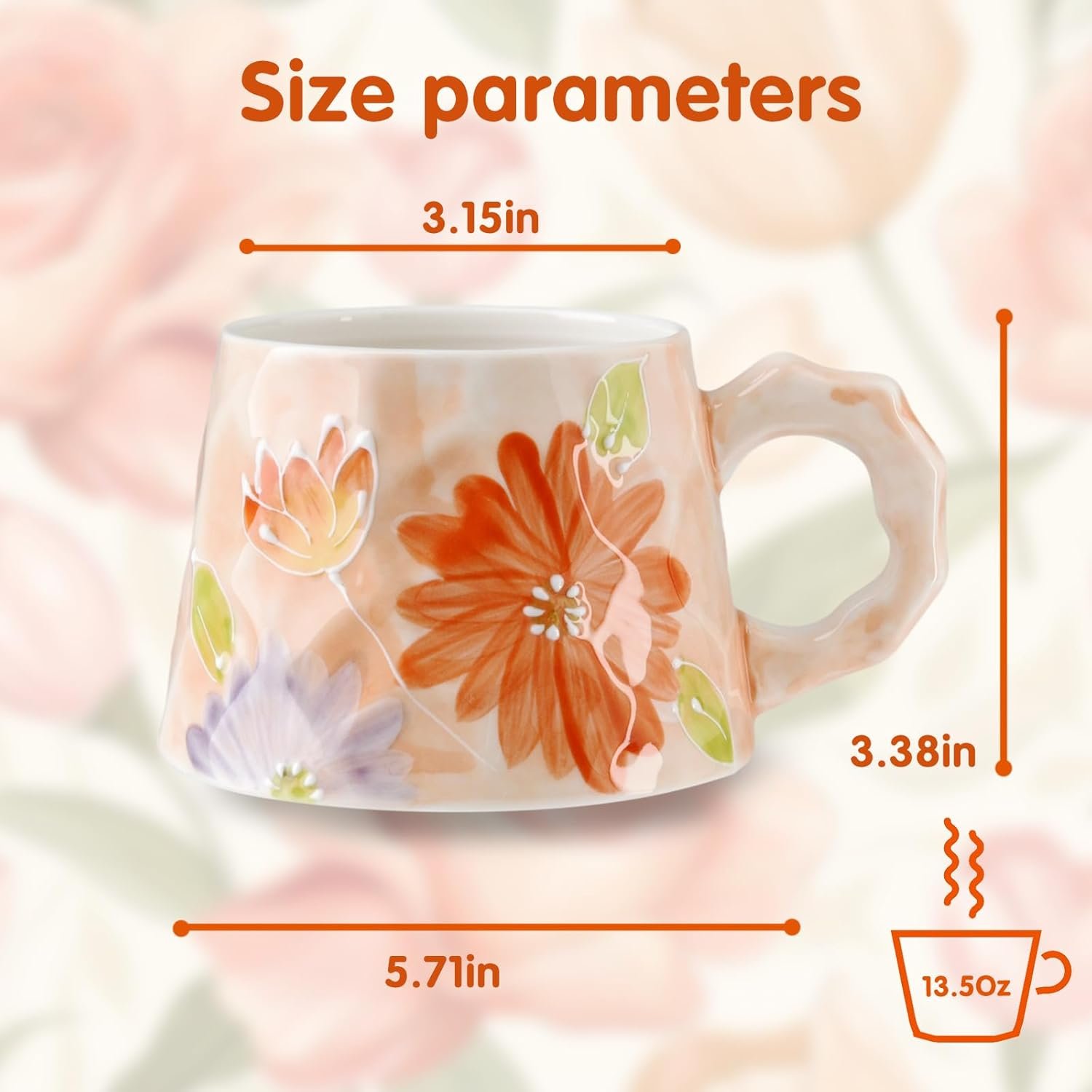 13oz ceramic mug, enlarged and thickened breakfast cup, suitable for spring, summer, autumn and winter, hand-painted cup, a personalized gift for girlfriend. - Image 2