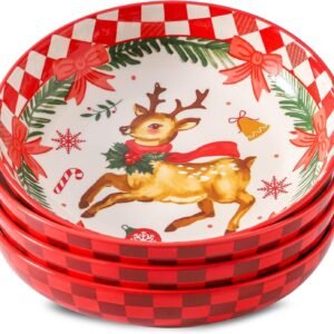 Pasta Bowls Set of 4, Holiday Serving Dishes for Entertaining, 38 Ounce Ceramic Bowl Set for Soup, Salad, Snack, 8.8 Inch Dishes for Valentine’s Day Gift, Microwave Dishwasher Safe, Red