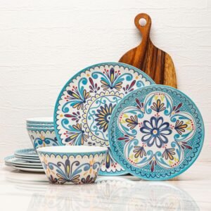 12-Piece Melamine Dinnerware Set -  | Lightweight, Durable, BPA-Free | Dishwasher Safe Dish Set for Indoor & Outdoor Use - Perfect for Camping, BBQs, Kids Parties